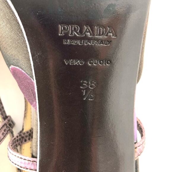 Vintage Prada Floral Print Snakeskin Slingback Heeled Sandals 38.5 - Picture 7 of 7